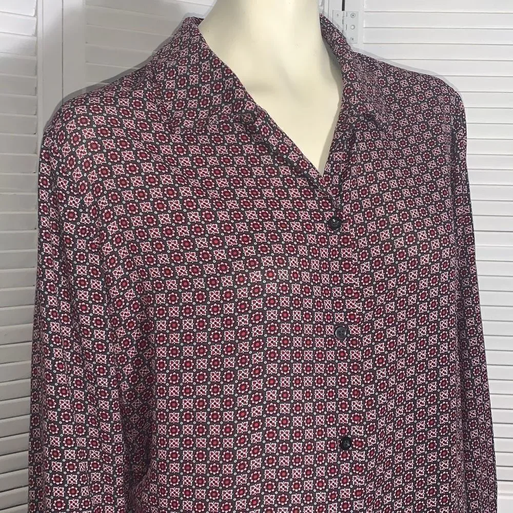 Vintage 90’s Chiffon Burgundy Wine Floral Retro Print Button Down Long Sleeve To